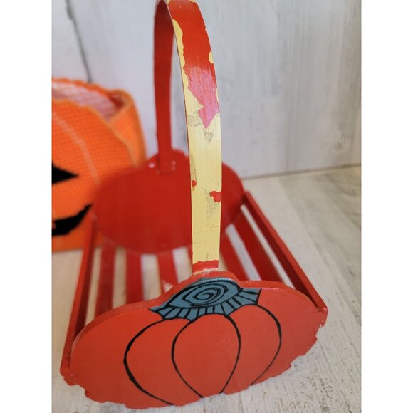 Vintage pumpkin basket set Halloween home decor Jack O'Lantern - Picture 4 of 16